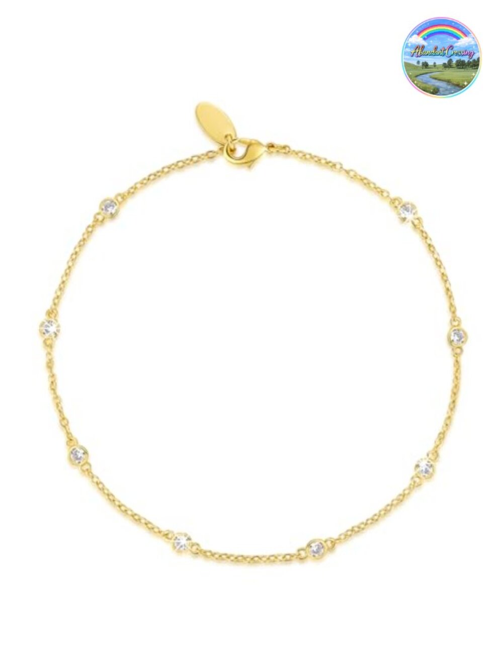 14K Gold Plated Anklet with Cubic Zirconia Chain